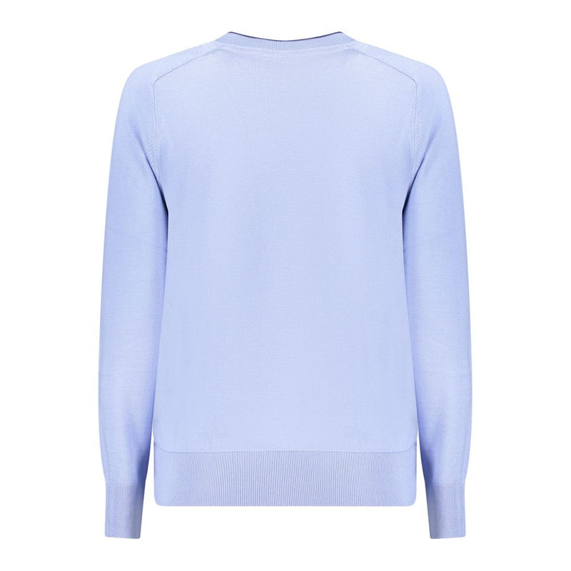 Light blue viscose long-sleeve women's crewneck sweater, back view