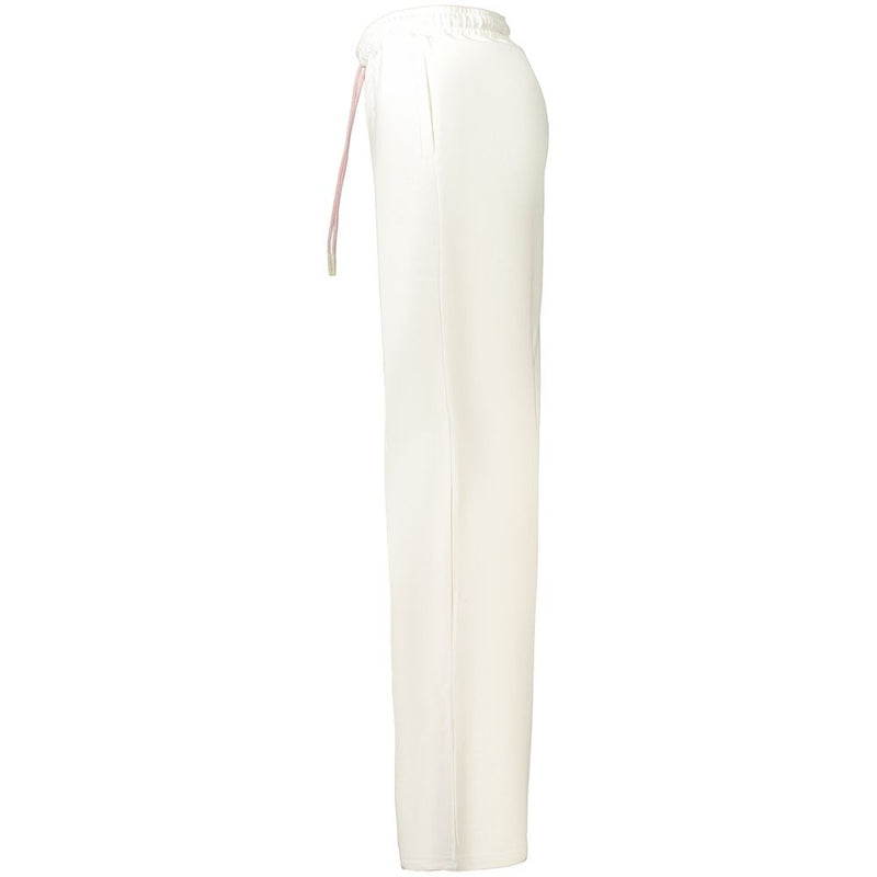 White cotton women's sweatpants with an elastic waistband and drawstring