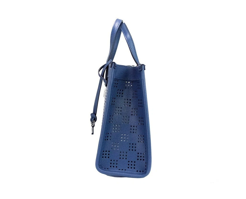 Blue perforated leather Marc Jacobs crossbody tote bag with top handles