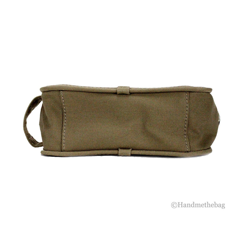 Slate green canvas camera bag viewed from the bottom