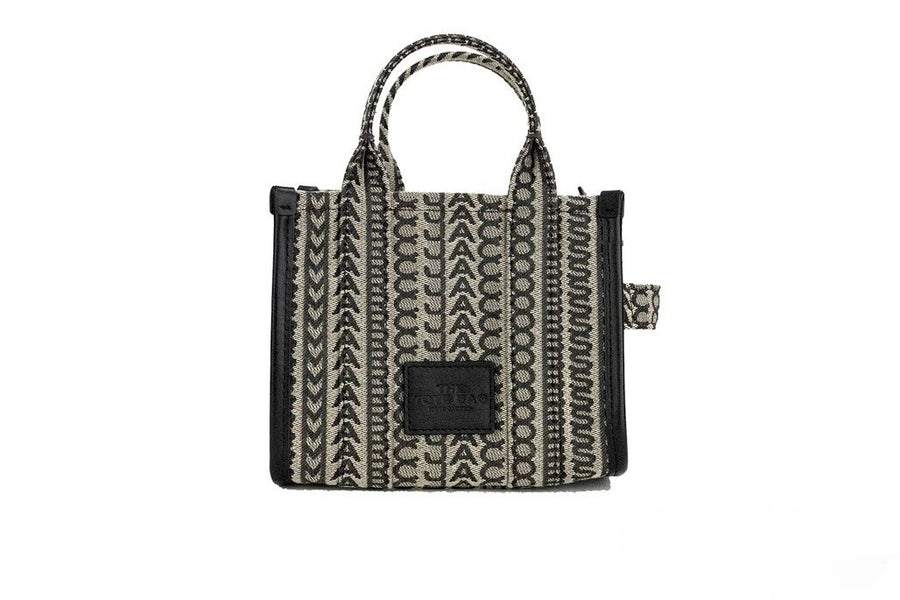 Marc Jacobs The Monogram Beige Mini Tote Woven Jacquard Canvas Crossbody Handbag