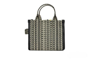 Marc Jacobs The Monogram Beige Mini Tote Woven Jacquard Canvas Crossbody Handbag