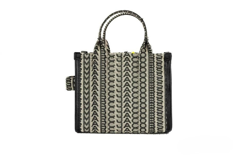 Marc Jacobs beige and black woven jacquard monogram mini tote handbag