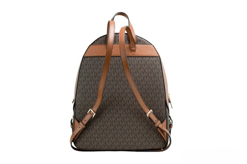 Brown monogram PVC backpack with tan leather trim and adjustable straps