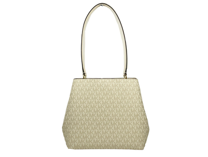 Michael Kors cream monogram bucket shoulder bag with single strap