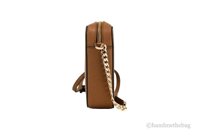 Brown leather Michael Kors east west crossbody bag with gold chain strap