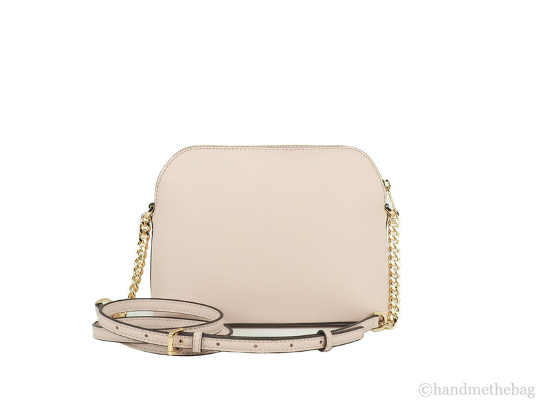 Light pink dome leather crossbody bag with gold chain strap