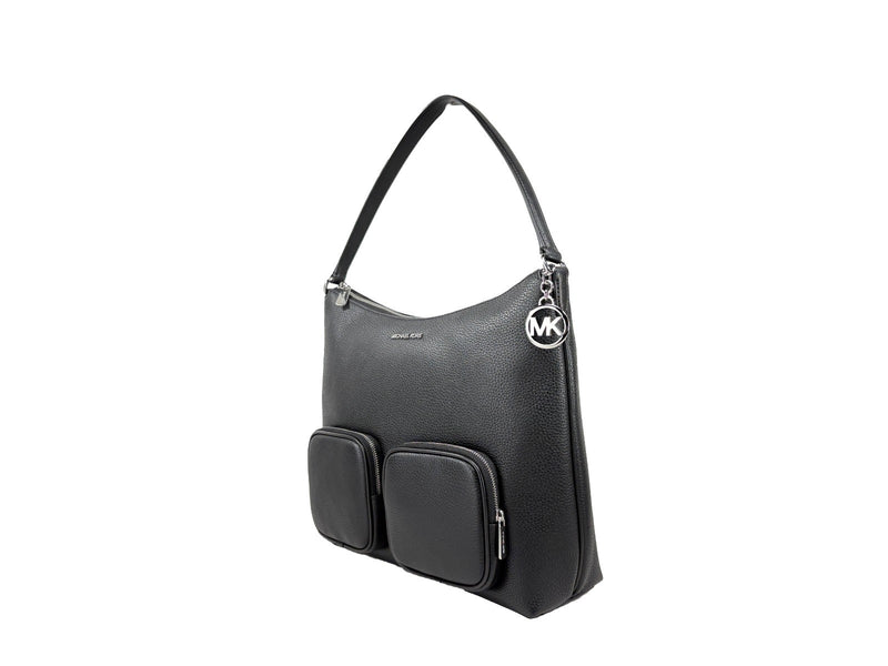 Black leather Michael Kors shoulder bag with two front cargo pockets and silver hardware