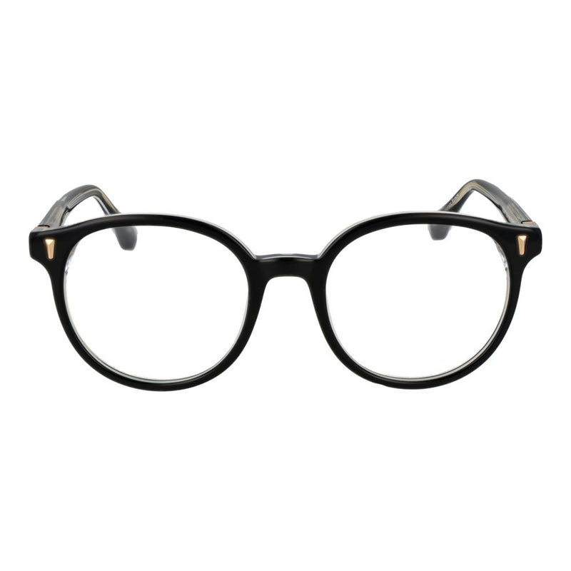 Black acetate round glasses frames with gold corner details