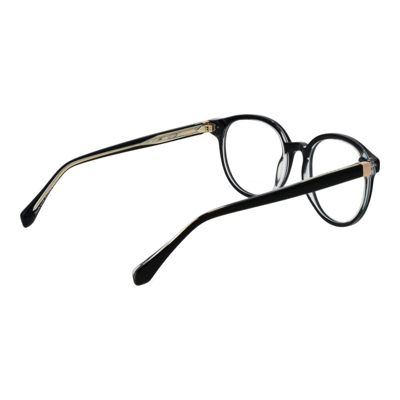 Black acetate glasses frames with round rims and metallic hinge accents