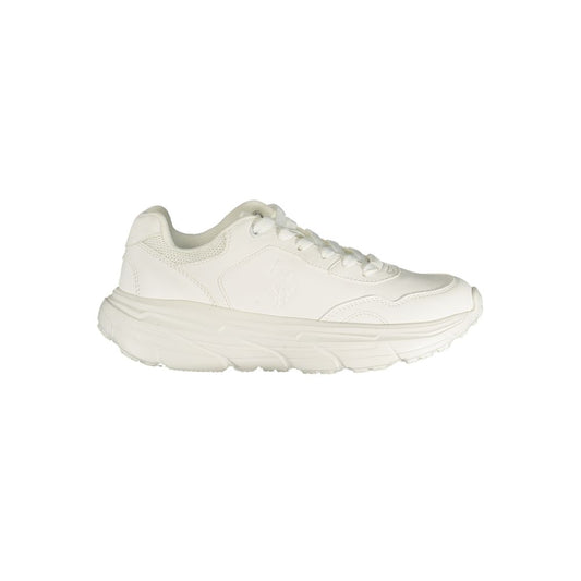 White U.S. POLO ASSN. women's sneaker in polyurethane with a chunky athletic sole, shown in side profile.