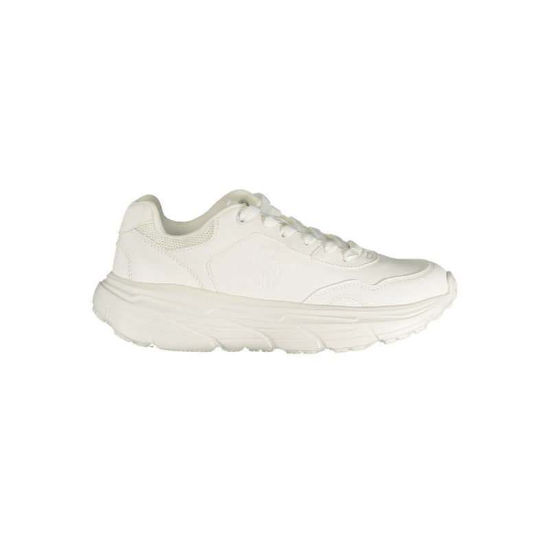White U.S. POLO ASSN. women's sneaker in polyurethane with a chunky athletic sole, shown in side profile.
