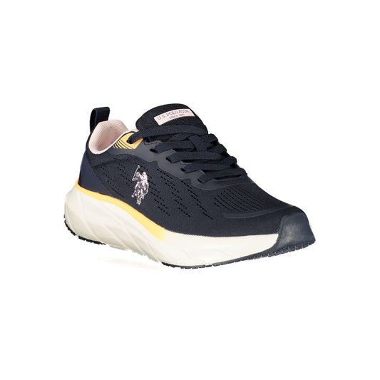 U.S. POLO ASSN. women's navy blue fabric sneaker with a thick white sole, lace-up style, and logo detail.