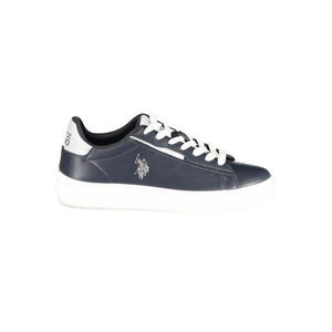 Blue U.S. Polo Assn. polyurethane women's sneaker with white laces and a white rubber sole.