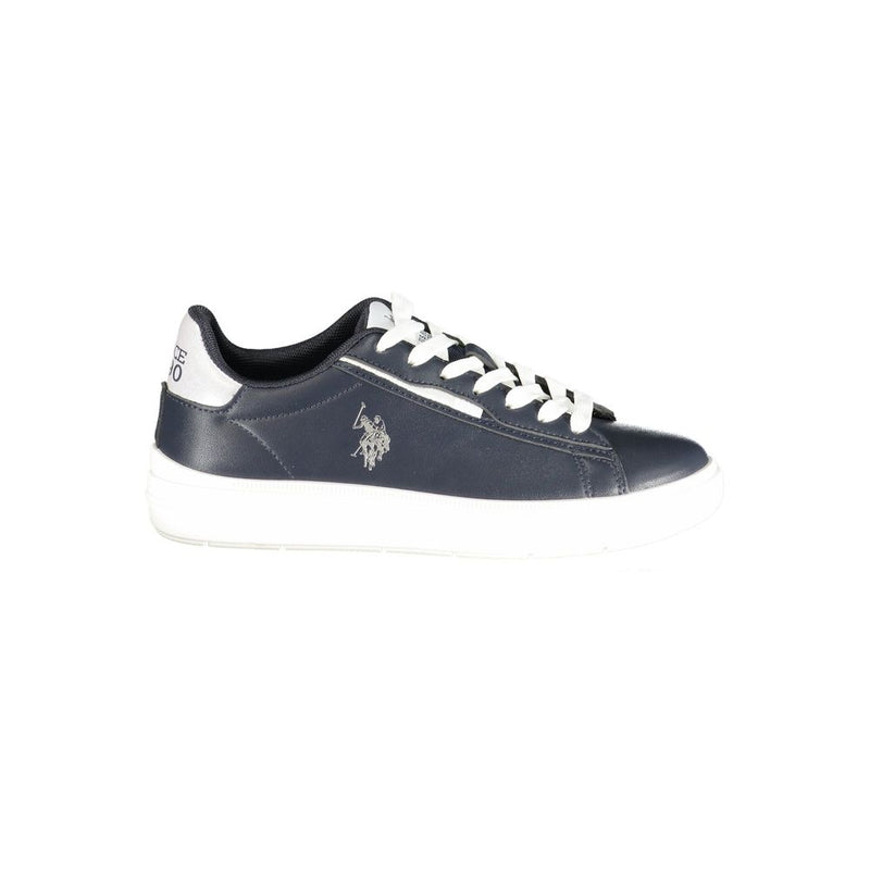 Blue U.S. Polo Assn. polyurethane women's sneaker with white laces and a white rubber sole.