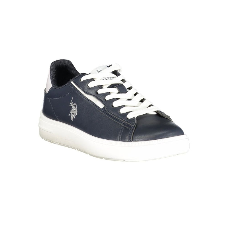 Blue polyurethane women's lace-up sneaker with white soles and U.S. Polo Assn. branding.