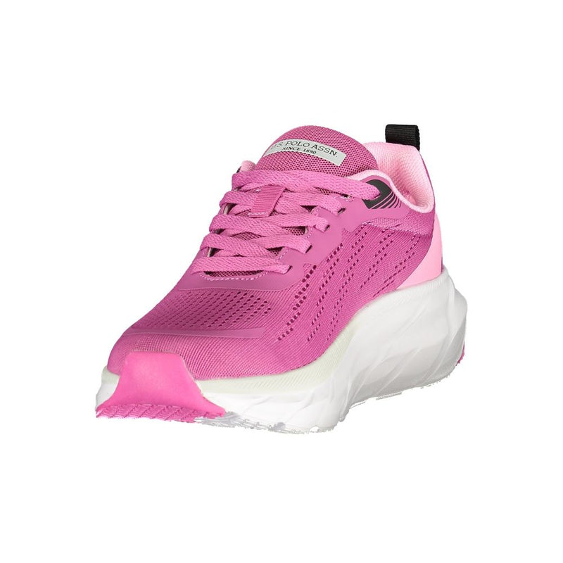 U.S. POLO ASSN. women's pink polyurethane sneaker with mesh details and a chunky white athletic sole.
