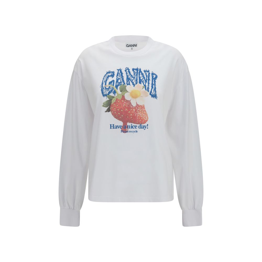 Ganni White Cotton Long Sleeve T-Shirt
