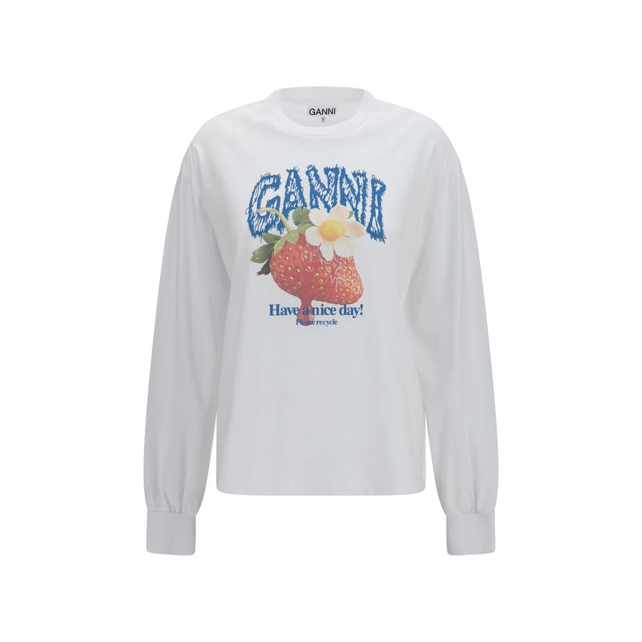 Ganni White Cotton Long Sleeve T-Shirt