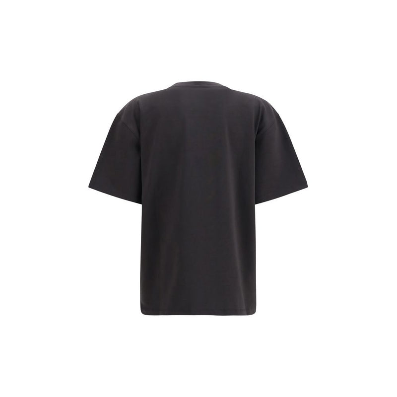 Back of plain black cotton t-shirt with short sleeves