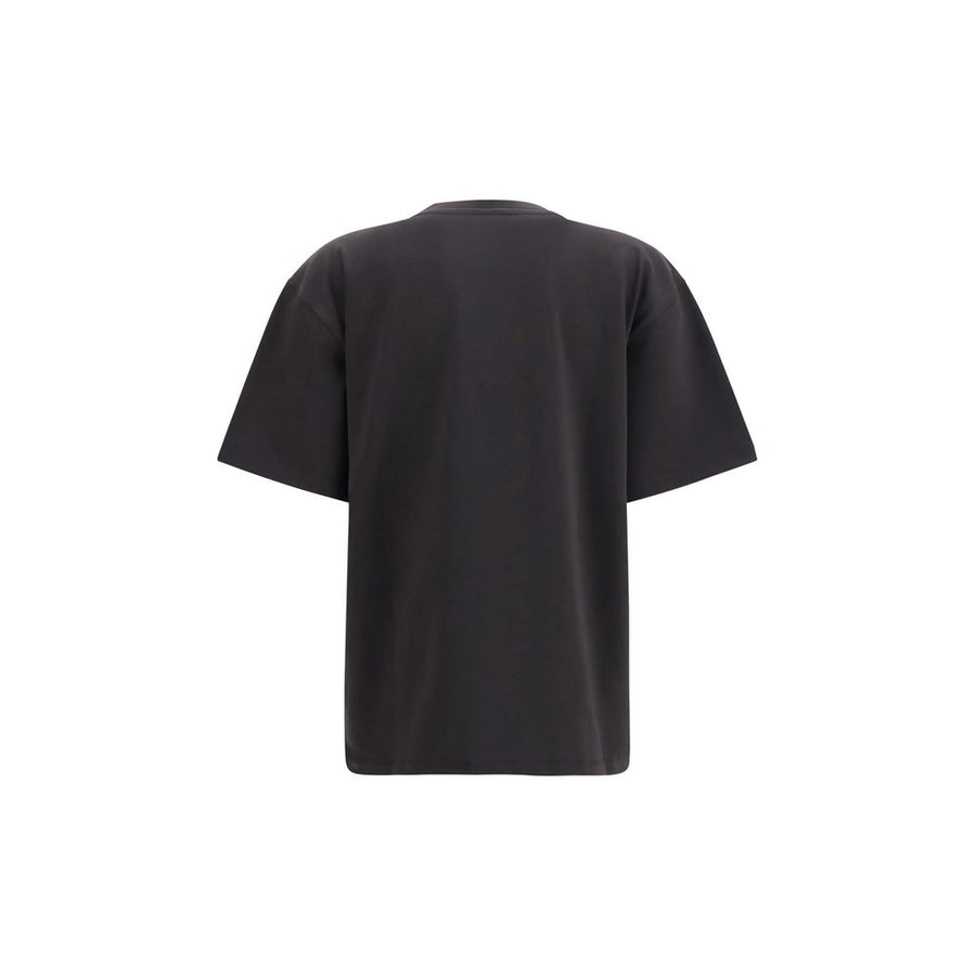 Black cotton t-shirt with short sleeves featuring a red collegiate logo and a tiger graphic on the chest