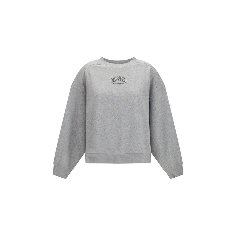 Gray cotton long sleeve sweatshirt with crew neck and Ganni logo on the chest