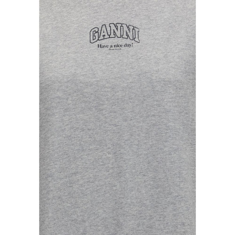 Gray cotton sweatshirt with Ganni logo graphic print on chest