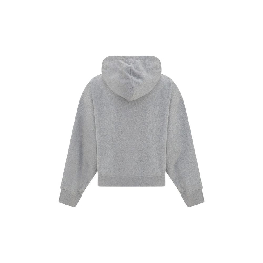 Gray cotton zip-up hoodie with a drawstring hood and Ganni logo on the chest