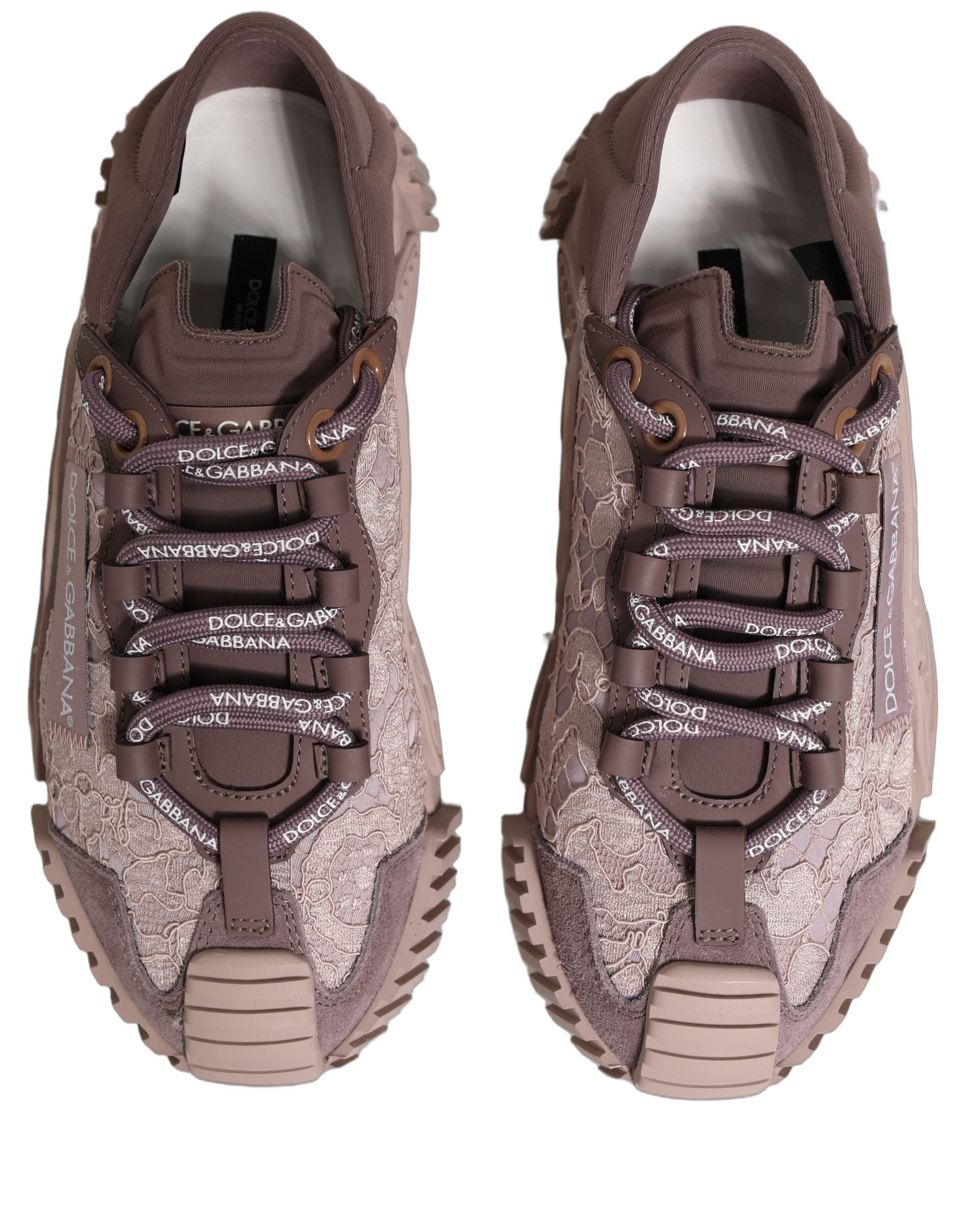 Dolce & Gabbana NS1 low-top sneakers in dusty pink lace and suede with branded laces and a chunky, technical sole.