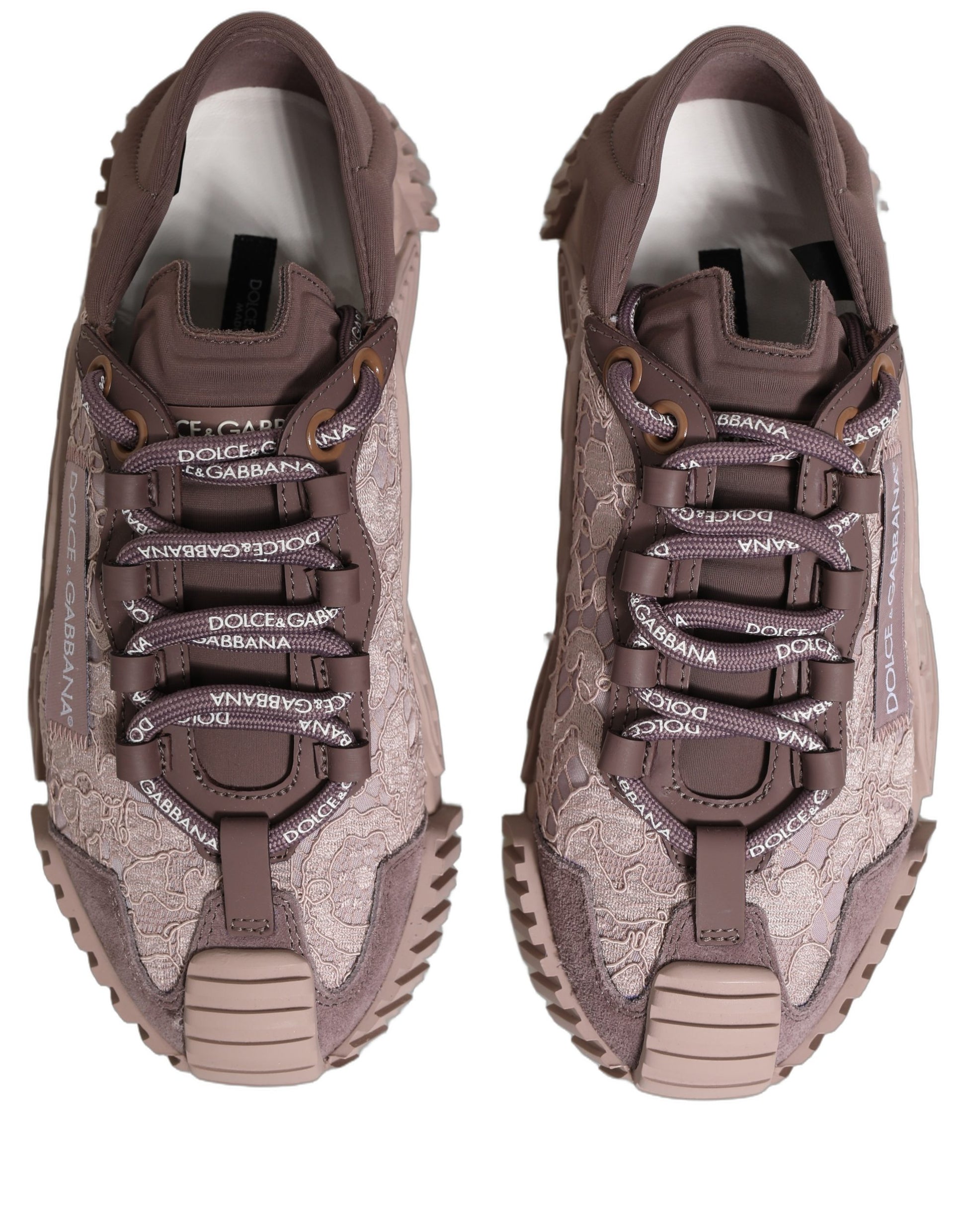 Dolce & Gabbana NS1 low-top sneakers in dusty pink lace and suede with branded laces and a chunky, technical sole.