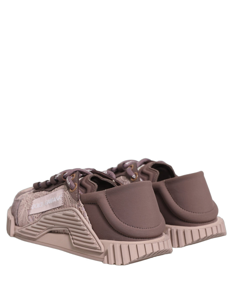 Pink lace NS1 low-top sneakers with ribbed rubber soles