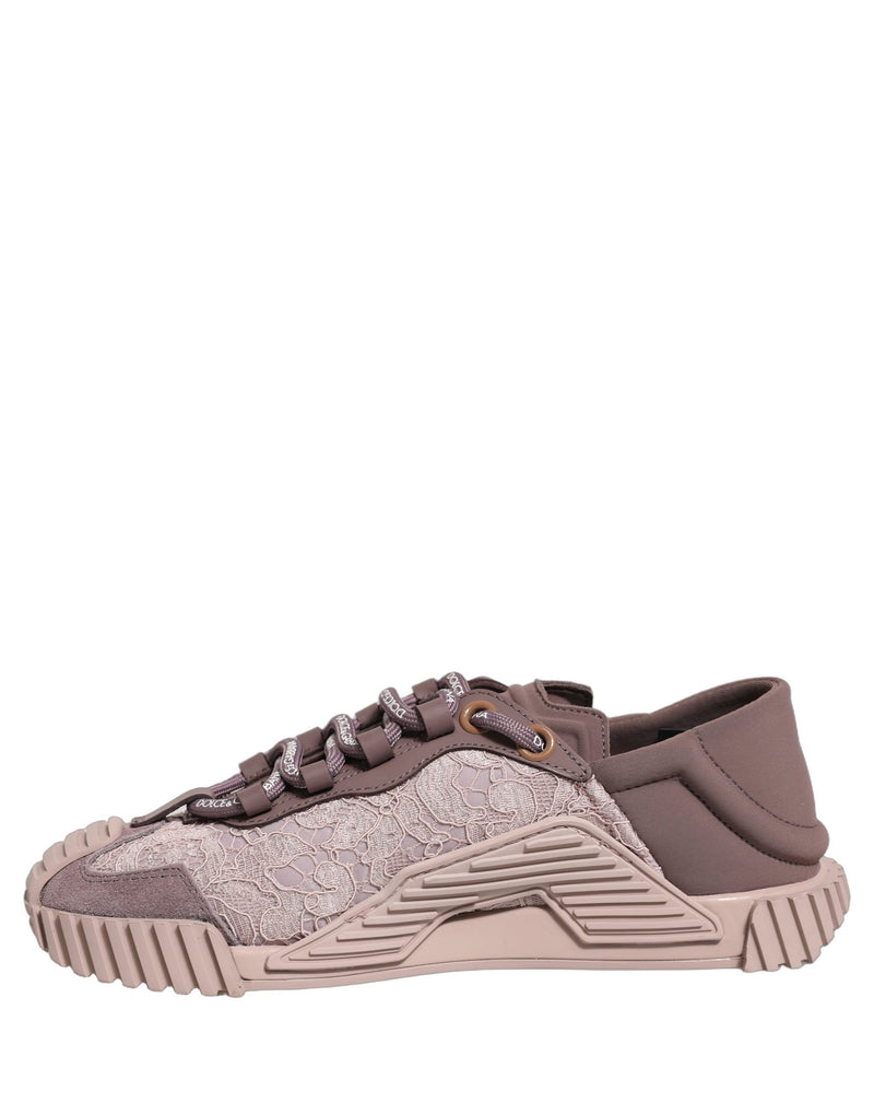 Pink lace low top sneaker with textured rubber sole