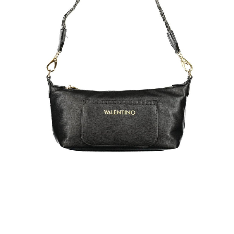 Black polyurethane Valentino shoulder bag with a front pocket and braided strap
