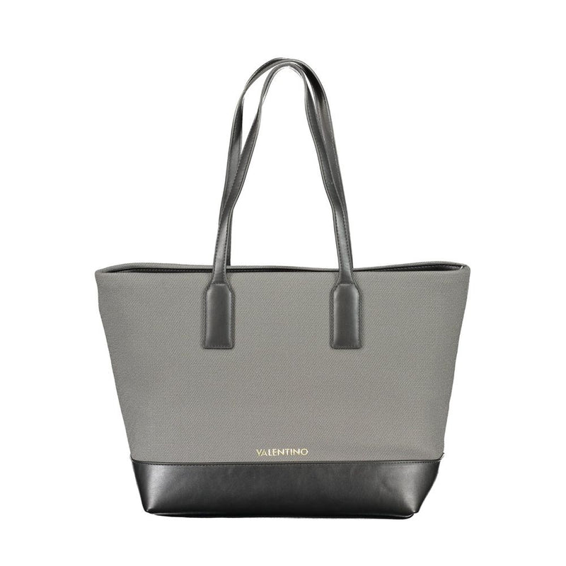 Grey and black polyurethane shoulder bag with top handles and gold Valentino logo