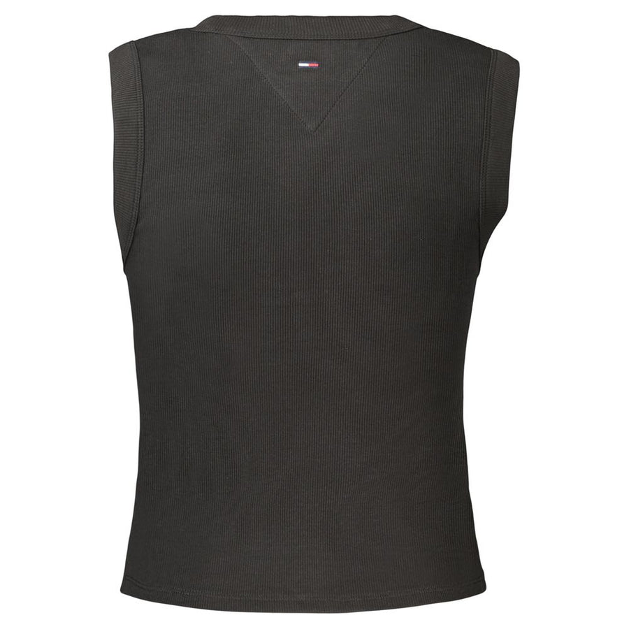 Black ribbed cotton women's tank top with white Tommy Jeans logo on the chest