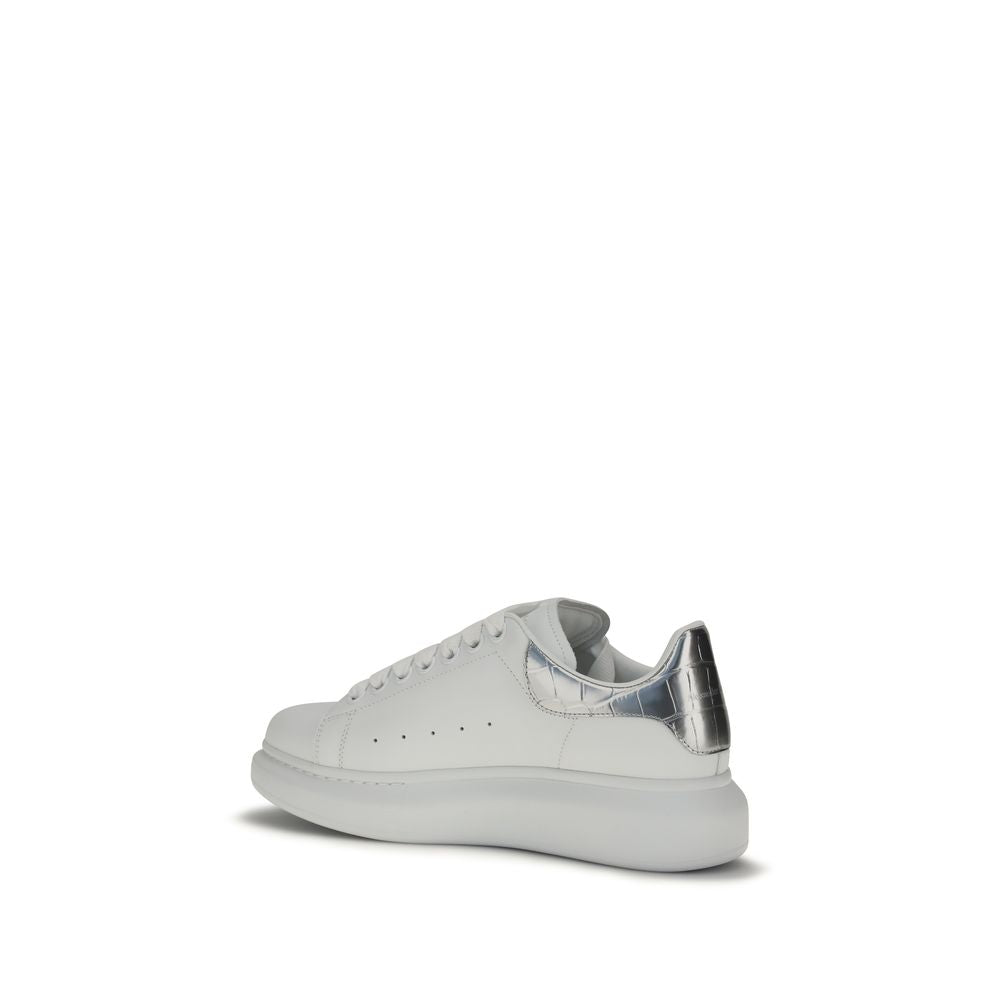 Alexander McQueen white calf leather platform sneaker with silver heel counter.