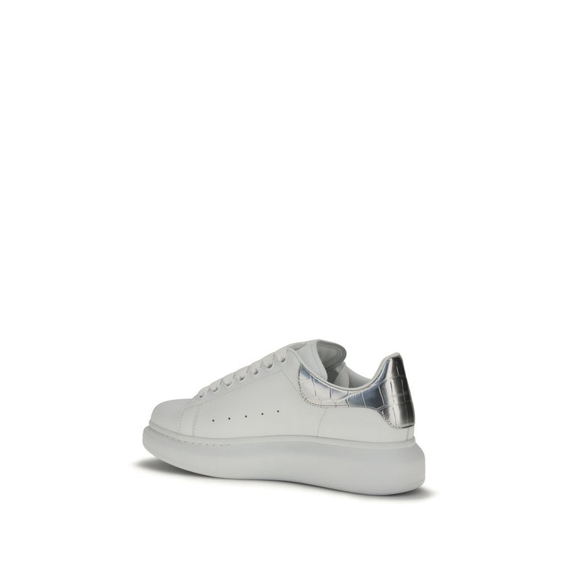 Alexander McQueen white calf leather platform sneaker with silver heel counter.