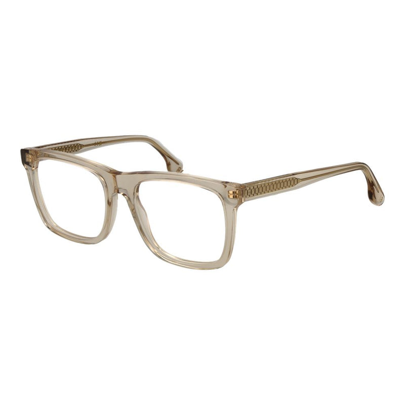 Translucent beige acetate square eyeglasses frames with textured temples
