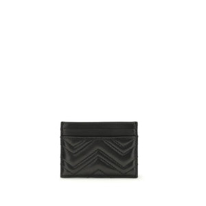 Gucci black lambskin leather card wallet with chevron quilting.