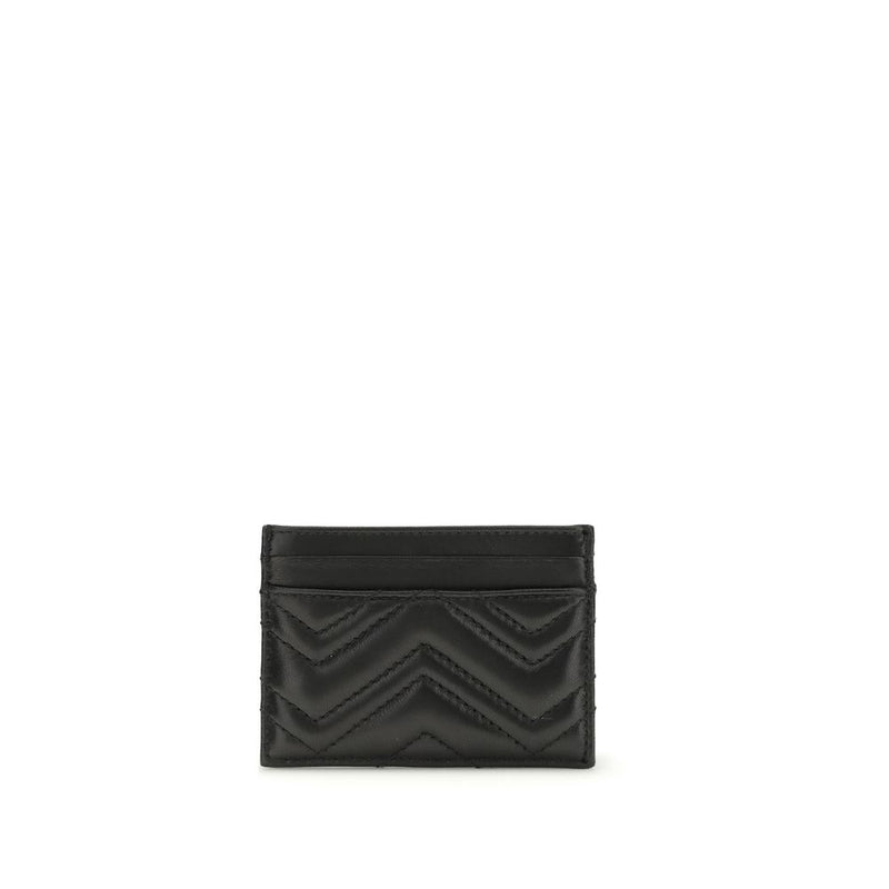 Gucci black lambskin leather card wallet with chevron quilting.