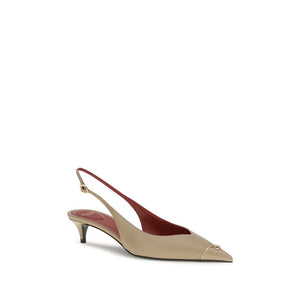 Beige high-heeled shoe on a white background