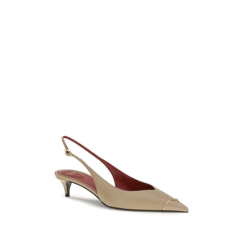 Beige high-heeled shoe on a white background