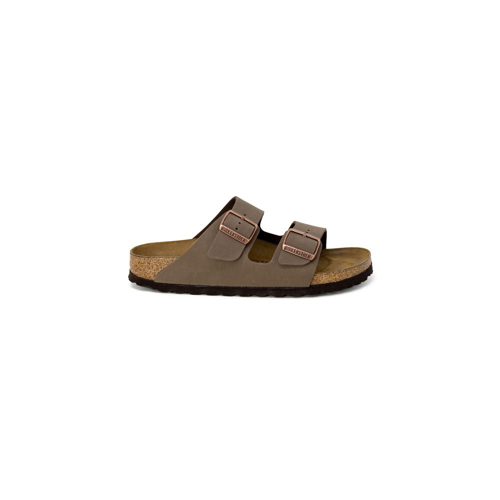 Brown sandal with double strap on a white background