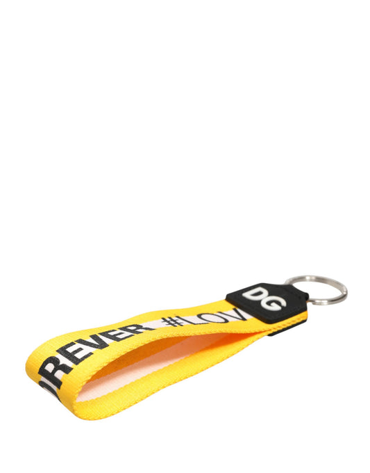 Dolce & Gabbana Yellow Logo Polyester Silver Brass Holder Keychain Keyring