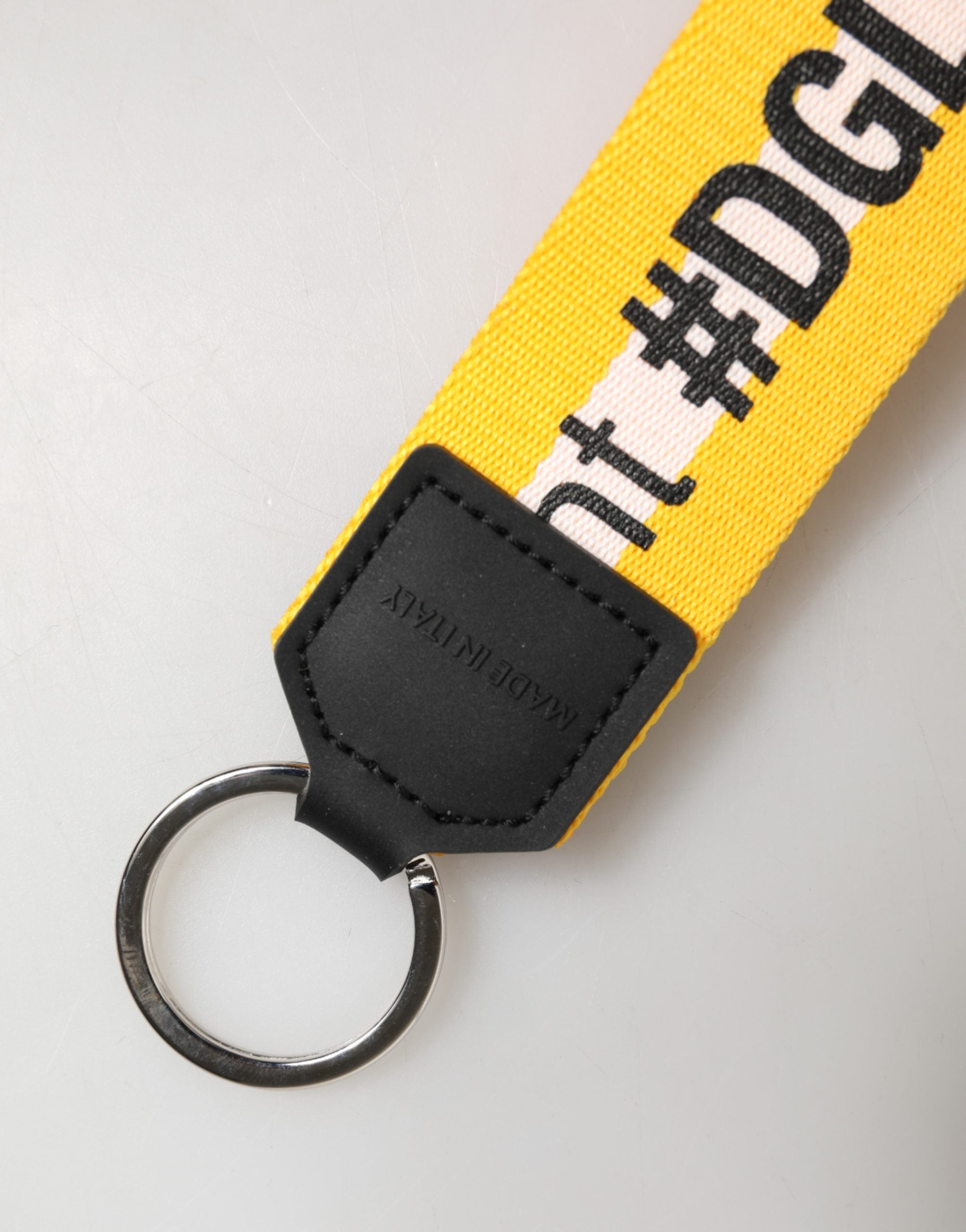 Dolce & Gabbana Yellow Logo Polyester Silver Brass Holder Keychain Keyring