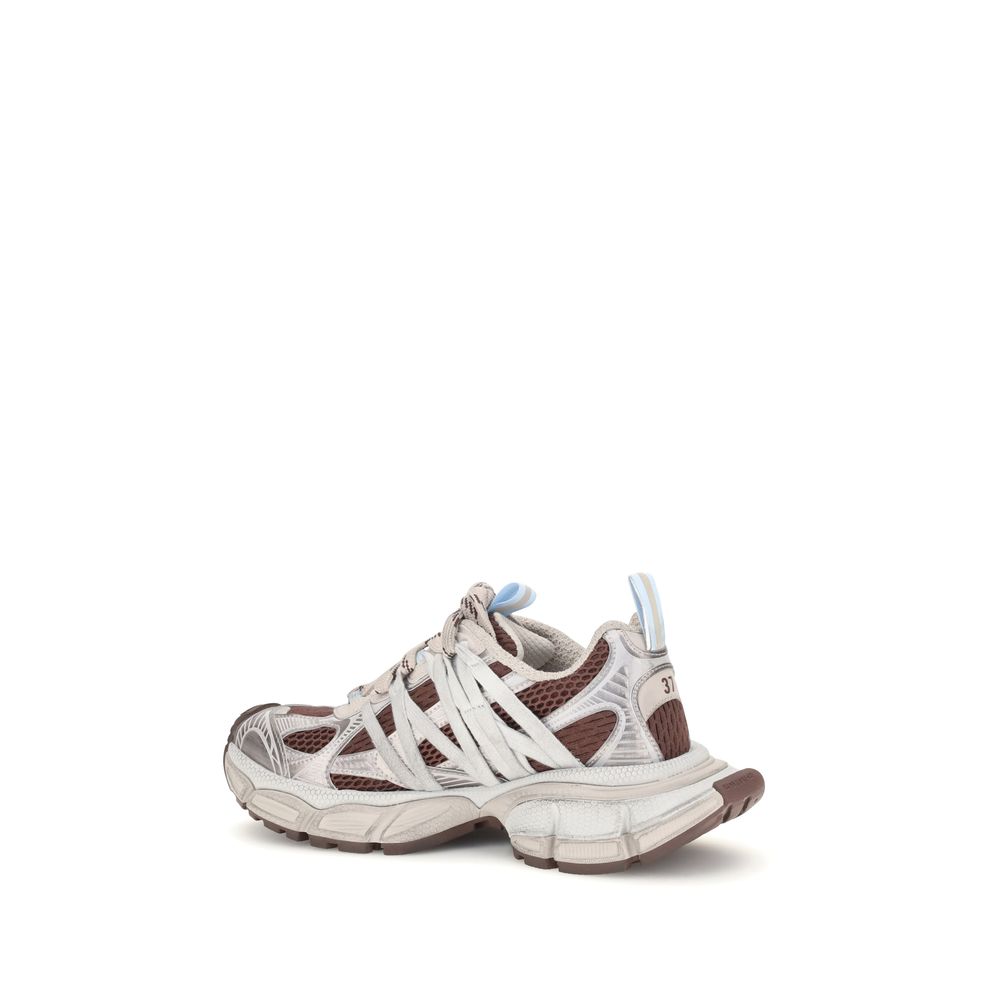 Balenciaga multicolor polyurethane athletic sneaker, rear three-quarter view showing layered mesh and strap details.