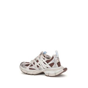 Balenciaga multicolor polyurethane athletic sneaker, rear three-quarter view showing layered mesh and strap details.