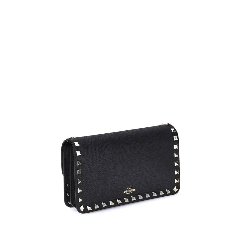 Black leather Valentino Garavani wallet studded with silver hardware