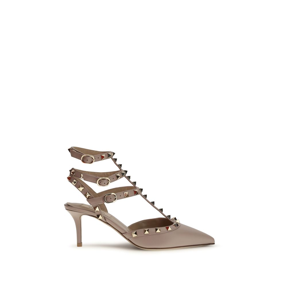 High-heeled shoe with studded design on a white background