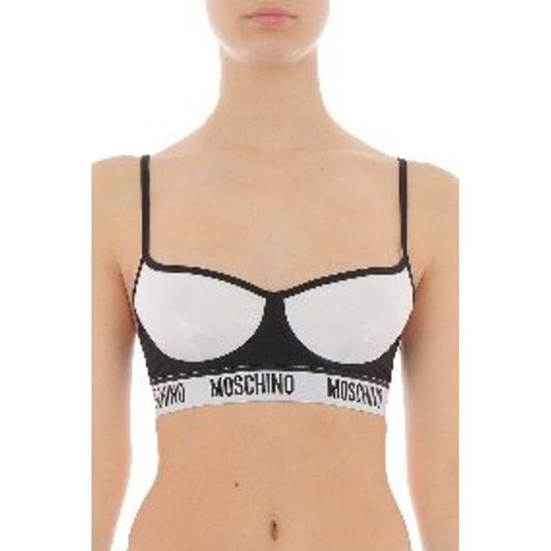 Black and white Moschino cotton bra with logo band